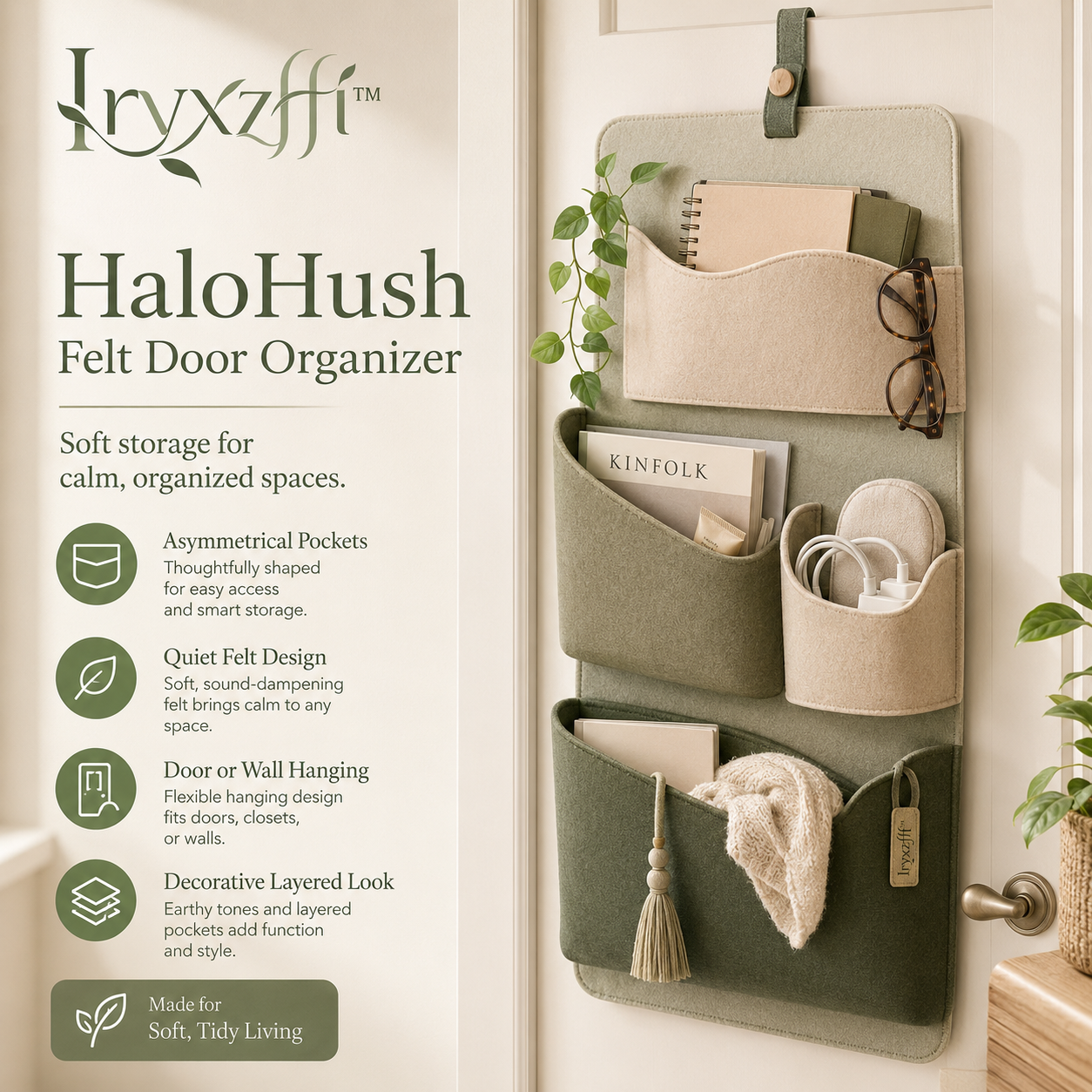 Iryxzffi™ HaloHush Felt Door Organizer – Soft Hanging Storage Pockets, Bedroom Caddy & Wall Organizer